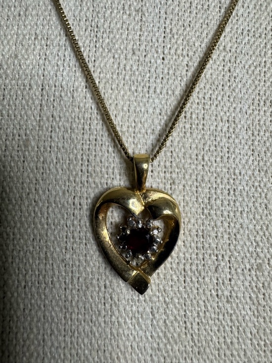 Gold Vermeil Heart Pendant Necklace with Ruby-Red Center FAS 925 Italy 18” - Picture 7 of 15
